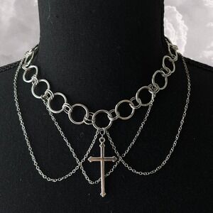 Handmade Gothic Cross chainmail choker necklace